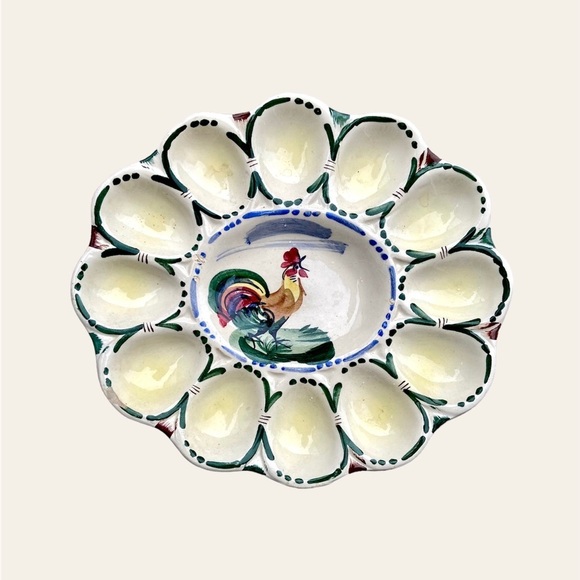 Vintage Other - Vintage Hand-Painted Rooster Deviled Egg Plate
